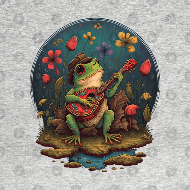 Cottagecore aesthetic cute frog playing ukelele on Mushroom by JayD World